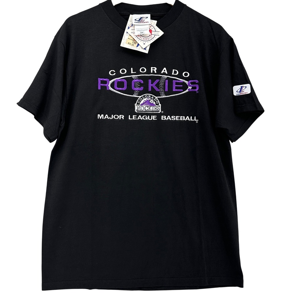 VTG Logo Athletic Colorado Rockies MLB Embroidered T-Shirt Black Men M Deadstock